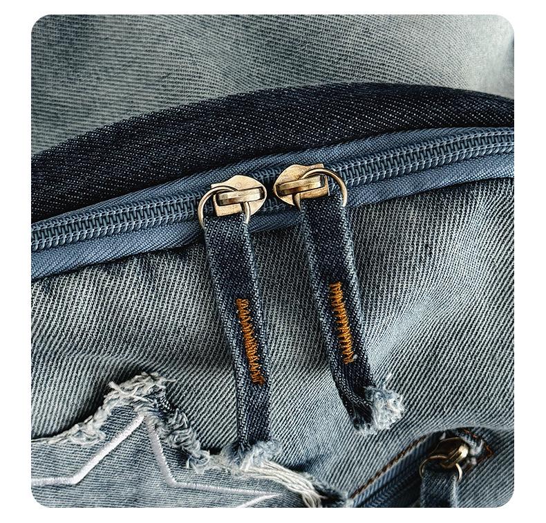 2025 Gradient Wash Star Design Retro Denim Backpack for Students