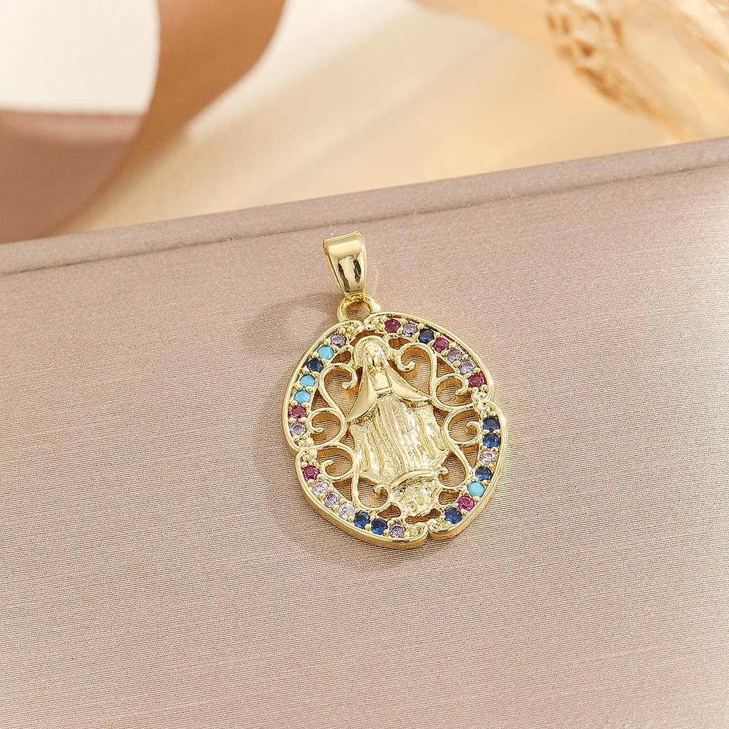 Přívěsek Panny Marie ve stylu Blízkého východu, vykládaný mědí a zirkony, s řetízkem z nerezové oceli - Evropská a americká móda