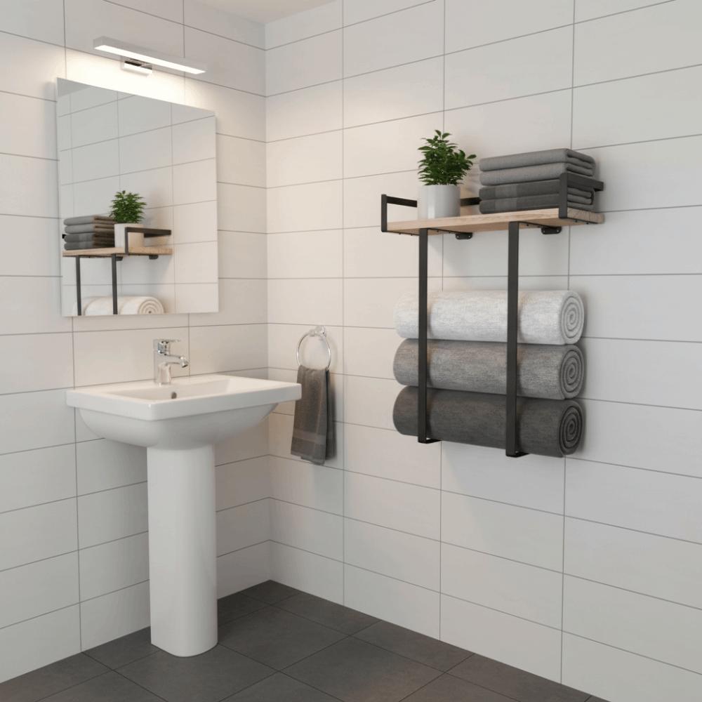 Wood and Iron Bathroom Shelf Rust Proof Storage Rack Wall Mounted Shelf  Kitchen Storage