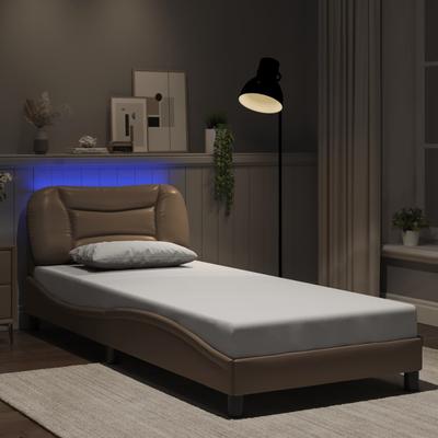 Vidaxl Bed Frame With LED, Color Cappuccino, 90X190 Cm, Faux Leather