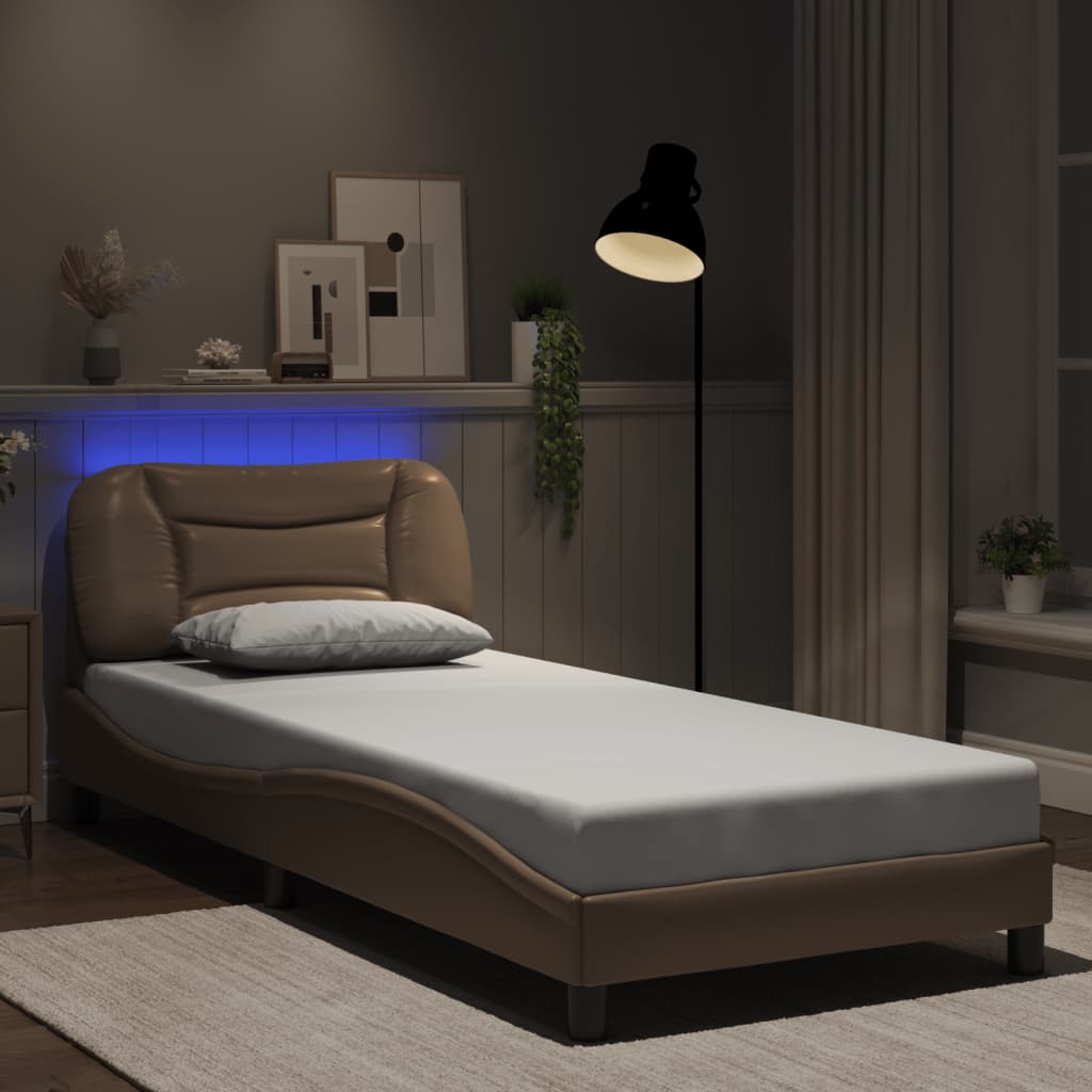 LED Bed Frame without Mattress  Hvar  Cappuccino Brown 90 x 190 cm