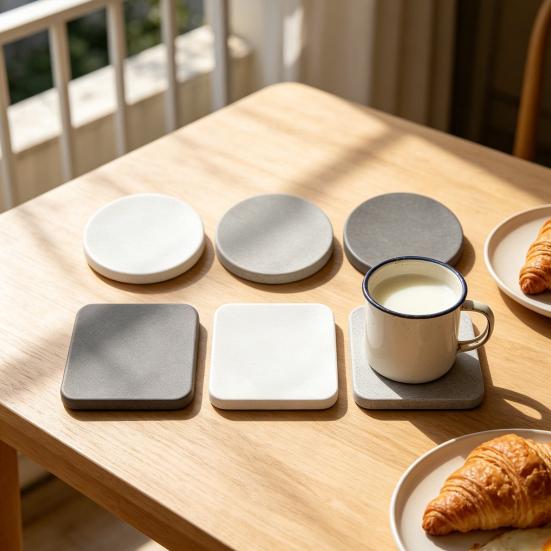 Diatomite Coaster for Table Bathroom Quick-Dry Water Absorbent Mat Heat-Resistant Non-Slip Reusable Dining Table Coasters for Cups Mugs