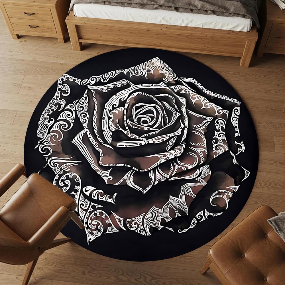 1pc Rose Pattern Round Chair Mat Office Area Rug - Non-Slip, Floor Mat for Office, Bedroom, and Indoor Decor P127118