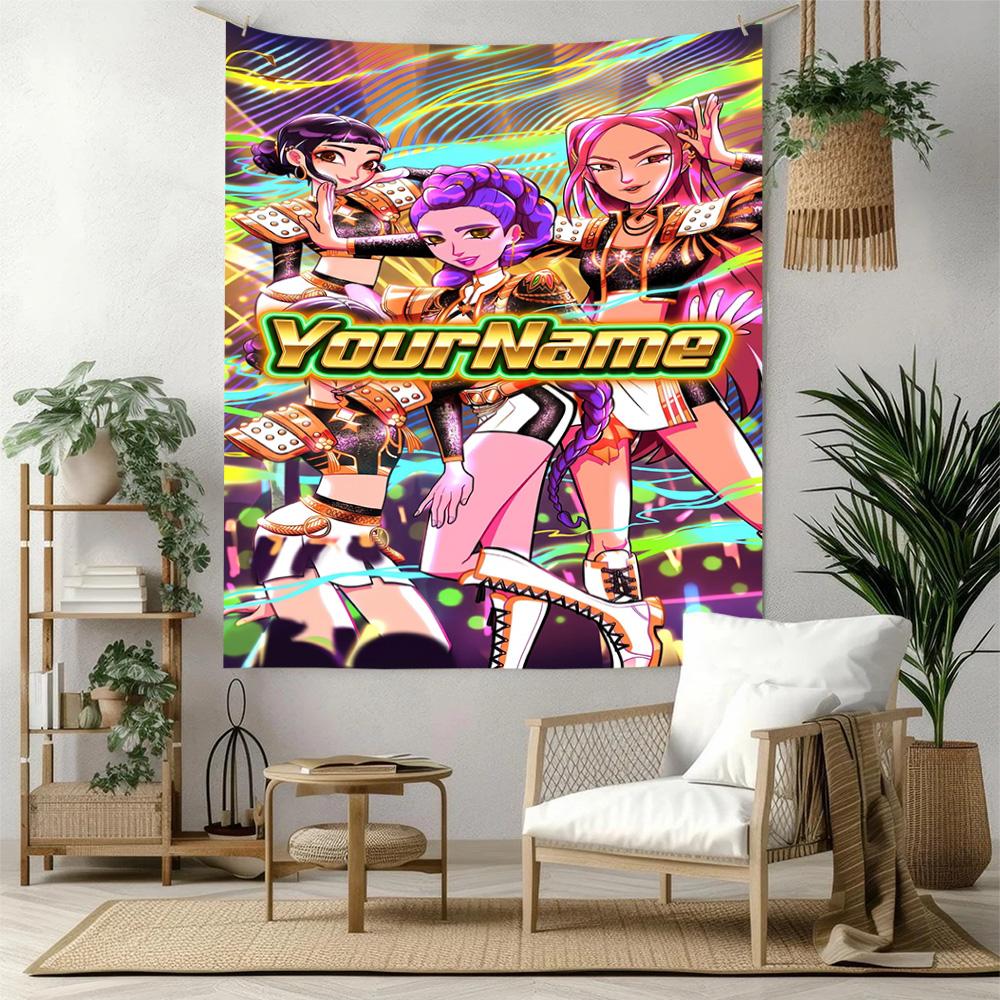 Demon Hunter Girls Custom Your Name Wall Decor Tapestry Art For Pet Memorial Birthdaywedding Party Backdrop Family Gift