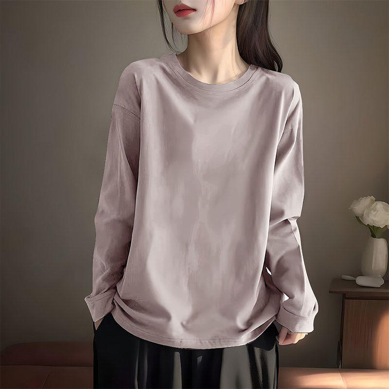 

Clearance Foreign Trade ~ Brand Women clothes Counter Withdraw from Cupboard New round Neck Top Long sleeve Loose Base Inner wear Print T-shirt Pink [Solid Color] L