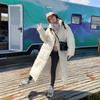 Women's Autumn and Winter Plus Size Solid Colour Long Knee Length Outerwear Padded Lapel Loose Zipper Section Long Sleeve Jacket