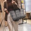 New women's bag fashion plaid contrasting color chain bucket bag single shoulder portable oblique span large bag tide