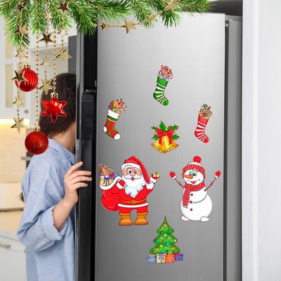 Christmas Cartoon Magnet Fridge Stickers Christmas Tree Santa Elk Snowman Kitchen Fridge Wall Stickers Xmas Magnetic Decoration