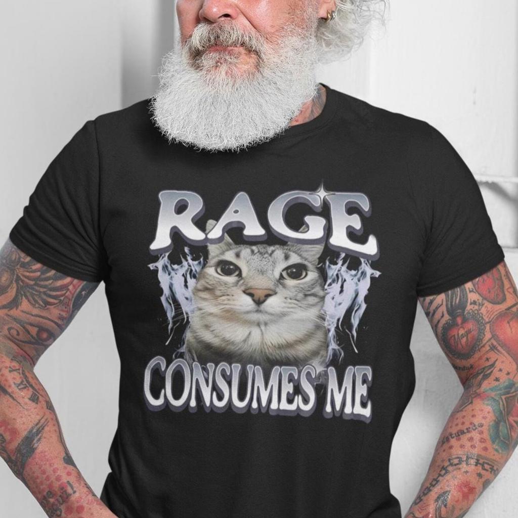 Rage Consumes Me Cat Shirt, Kitty Graphic Tee, Funny Cat Meme T-Shirt, Vintage Cat Tee, Silly Cat Shirt, Weird Humor Y2K Style Unisex Shirt