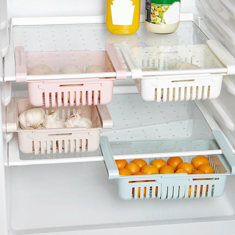 Fridge Drawer Organizer Retractable Multifunction Space Saving Refrigerator Storage Box White