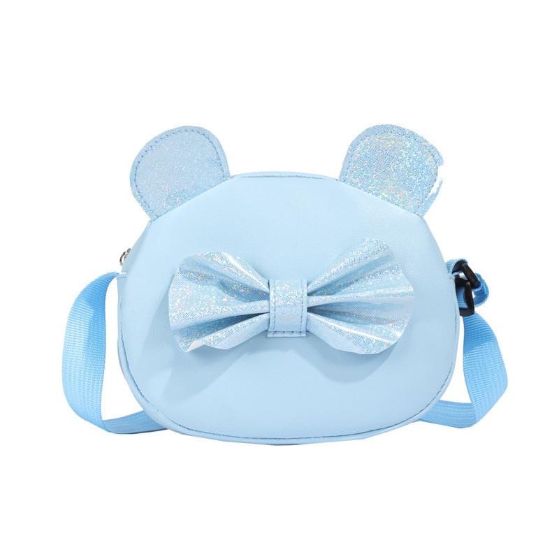 

Adorable Japanese Style Kids Cartoon Cat Bow Shoulder Bag For Boys And Girls In Purple Yellow Pink Blue синій