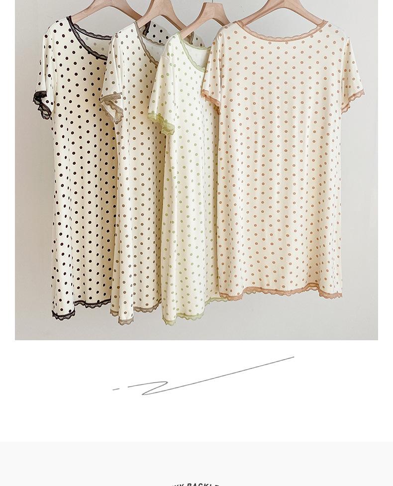 Polka Dot Girly Short Sleeve Modal Nightgown with Lace and Chest Pad