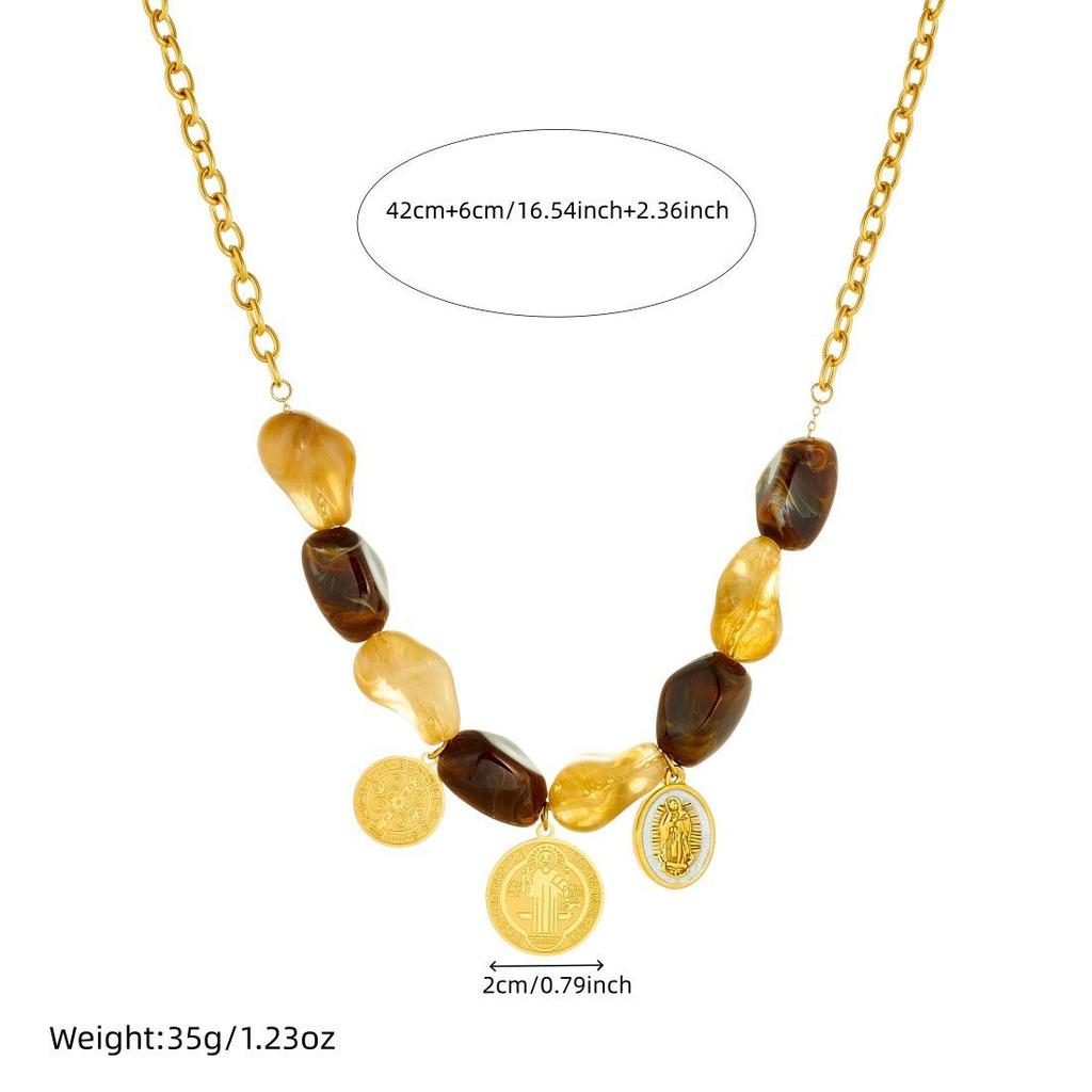 Retro High-End Color Block Resin Beaded Gold-Plated Enamel Oval Portrait Jewelry Set