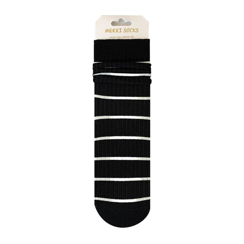 Socks Women'S White Tube Socks Striped Versatile Women'S Stacking Socks Japanese Trendy Black Stockings