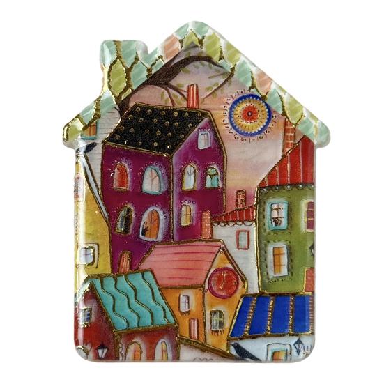 Vintage House Magnet Refrigerator Magnet, Colorful Fairy Tale Town Fridge Magnetic Kitchen Decoration Accessories Artistic Illustration