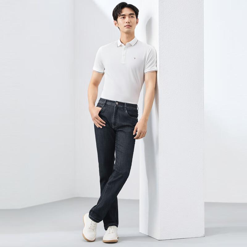 Qipai Men's Lycra Cool-Feel Straight-Leg Jeans