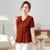 Stylish V-Neck Blouse for Middle-Aged Women - Elegant Summer Short-Sleeved Top 2026 Collection