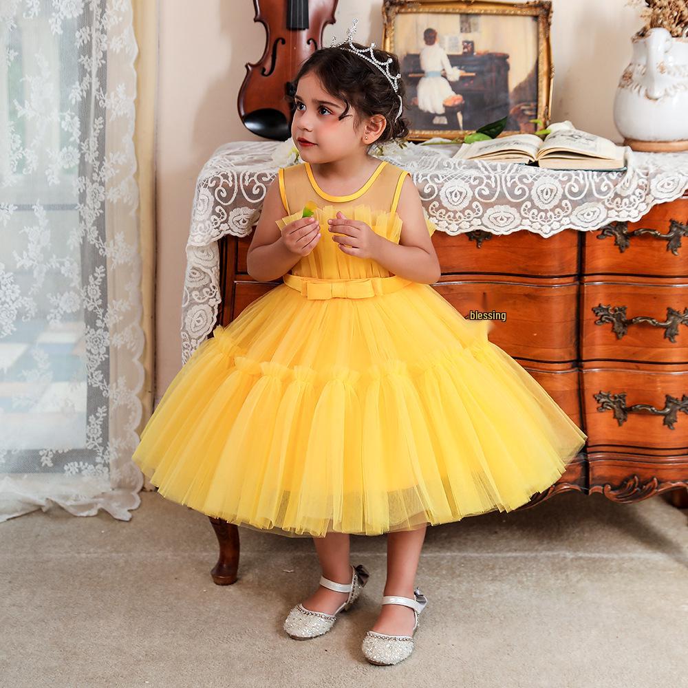 2025 Girls' Princess Flower Girl Puffy Tulle Formal Runway Dress