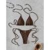 Women's Solid Color Beaded Lace-Up Bikini Set, Sexy Two-Piece Swimwear
