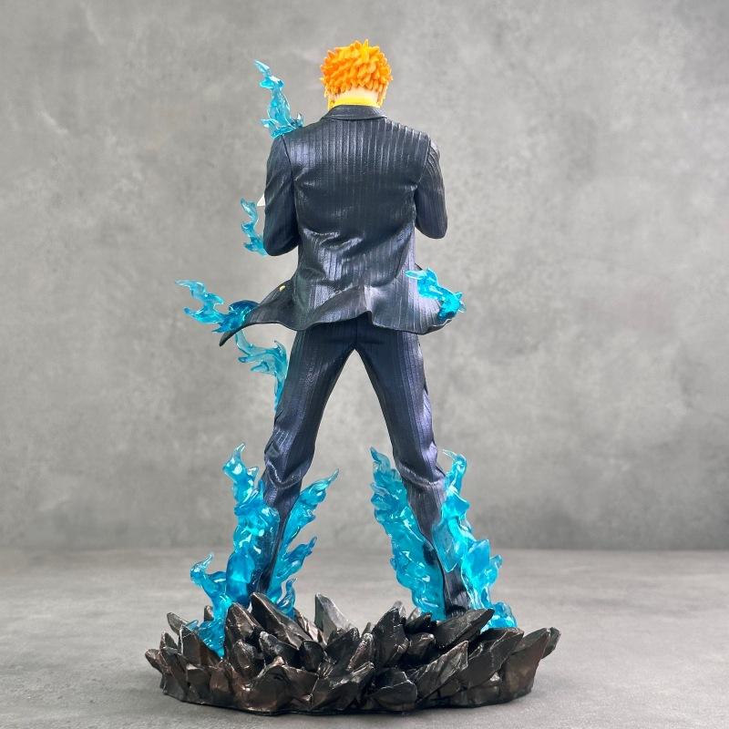Anime One Piece Figure 26cm Standing Black Foot Blue Flame Sanji Action Model Toy GK Statue Doll Desk Decoration Birthday Gift