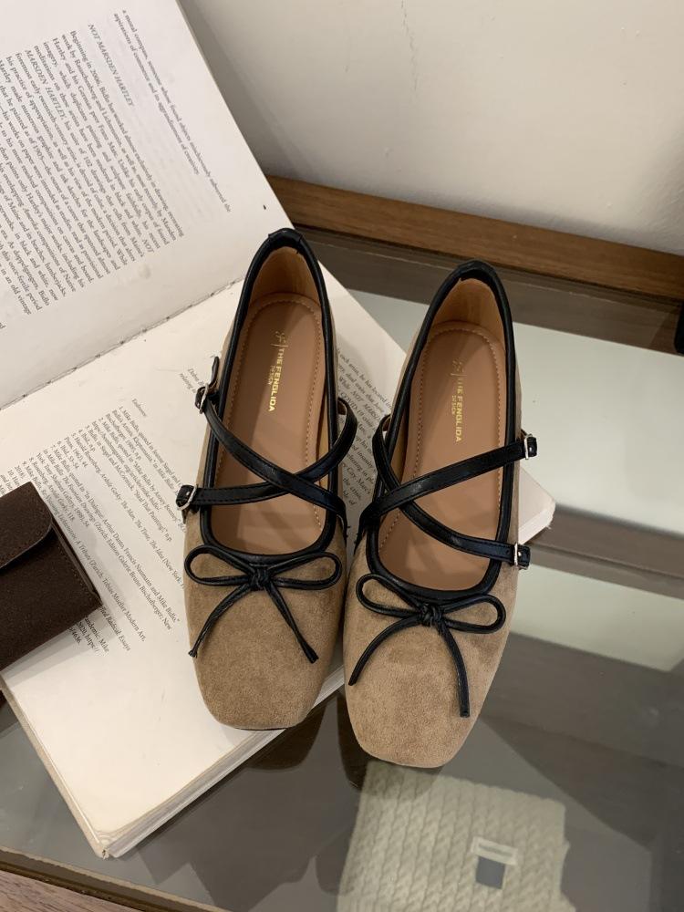 FengLiDa inner height increase versatile cross belt shallow mouth single shoes women's 2025 autumn ballet fairy low heel Mary Jane shoes