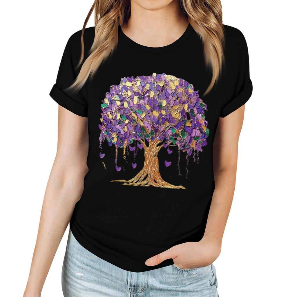 Women's Casual Carnival Print T-Shirt Round Neck Pullover Short Sleeve Top