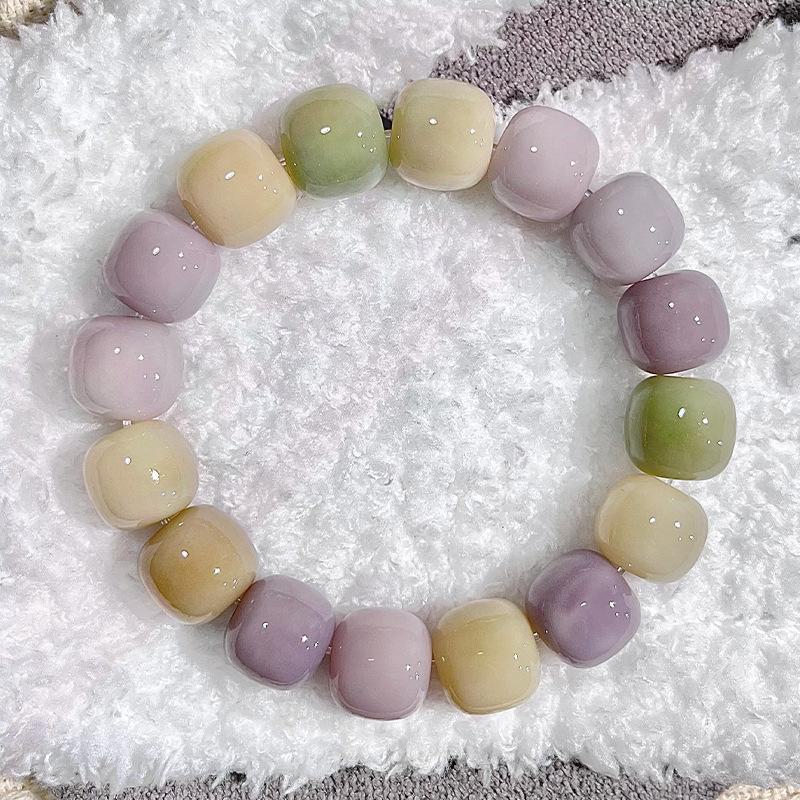 

Браслет из разноцветных бусин-бочек с натуральным корнем бодхи — большой размер для весенних студенческих вылазок Bead Bracelet, 14MM