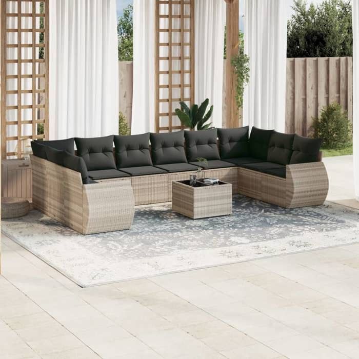 VidaXL Garden Lounge Set with Cushions 12 Pcs, Patio Sofas, Outdoor Furniture Set, Modern, Beige 3218418