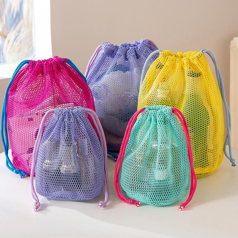 Mesh Large Capacity Drawstring Bag Portable Minimalist Toiletries Cosmetics Travel Carrying Storage Bag 4 Colors