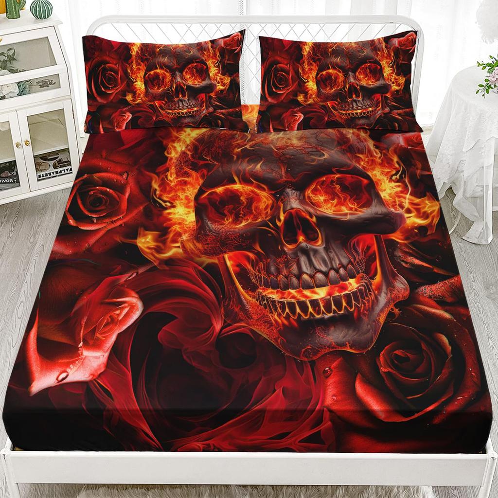 Halloween Skull Personality Pattern Sheet Three-Piece Digital Printing Bedding Set Children Adult