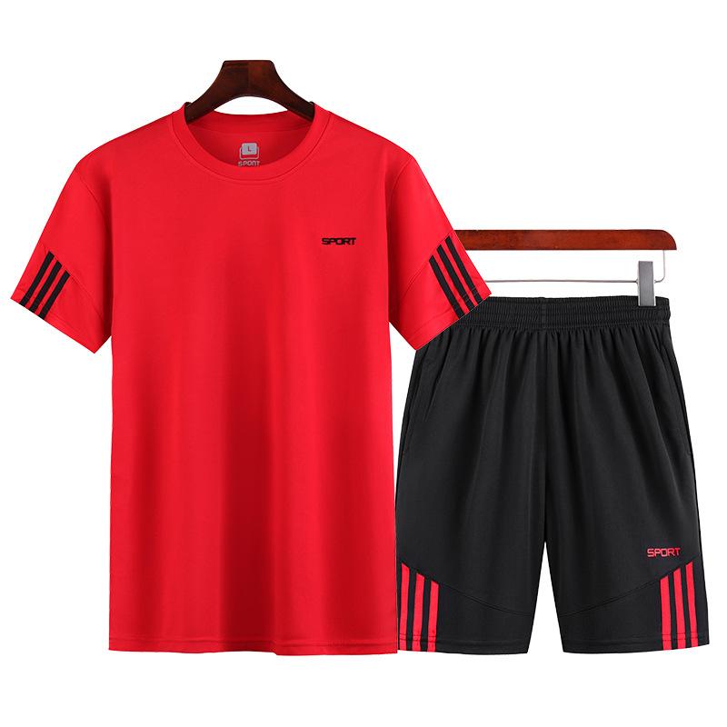 Men Plus Size Casual Sports Fitness Quick Drying Set Round Neck Short Sleeve T-shirt Shorts Two Piece Set