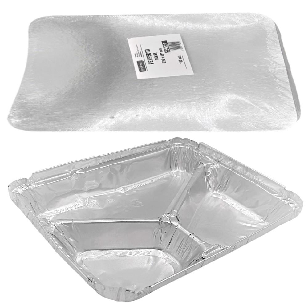Pojemnik Aluminiowy Trójdzielny Z Pokrywką Foremka Na Wynos Obiad 100Szt