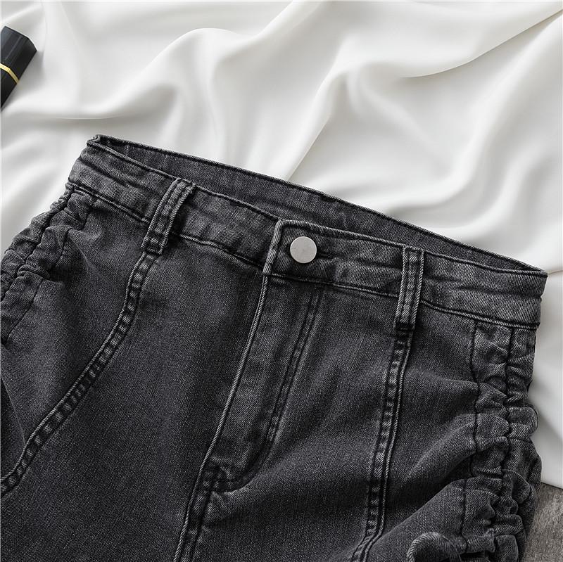 High-Waist Elastische Jeans-Shorts: Damen 2022 Sommer Schlank geschnitten A-Linie Kordelzug Weites Bein Design