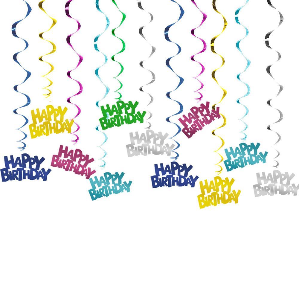Runtowo 6pcs Happy Birthday Spirals Decorations ,Pvc Spirals Ribbon Decoration For Anniversary Birthday Party Decor