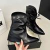 Wind Soft Leather Niche Design Pants Tube Boots Pointed Head Flat Bottom Splicing Thin V-mouth Short Boots Women's Spring Martin Boots