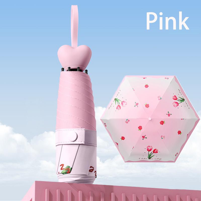 

Mini Capsule Fruit Five Fold Umbrella for Both Rain and Sunshine Sun Umbrella Heart-shaped Handle UV Resistant Sunshade Umbrella 12K розовый