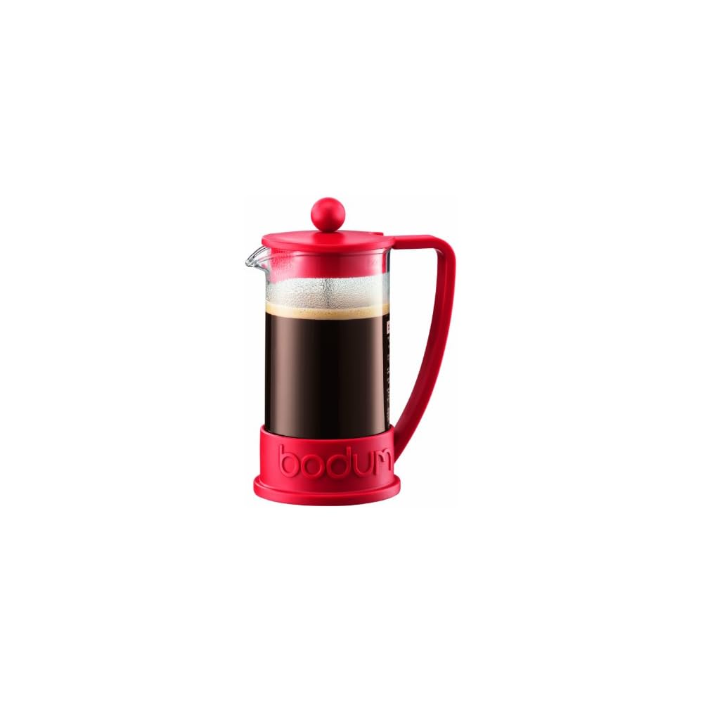 BODUM BRAZIL French Press Coffee Maker, 350ml, Red, with Stainless Steel Filter and Glass Beaker, for Immersion Coffee. Authentic Product, Model 10948