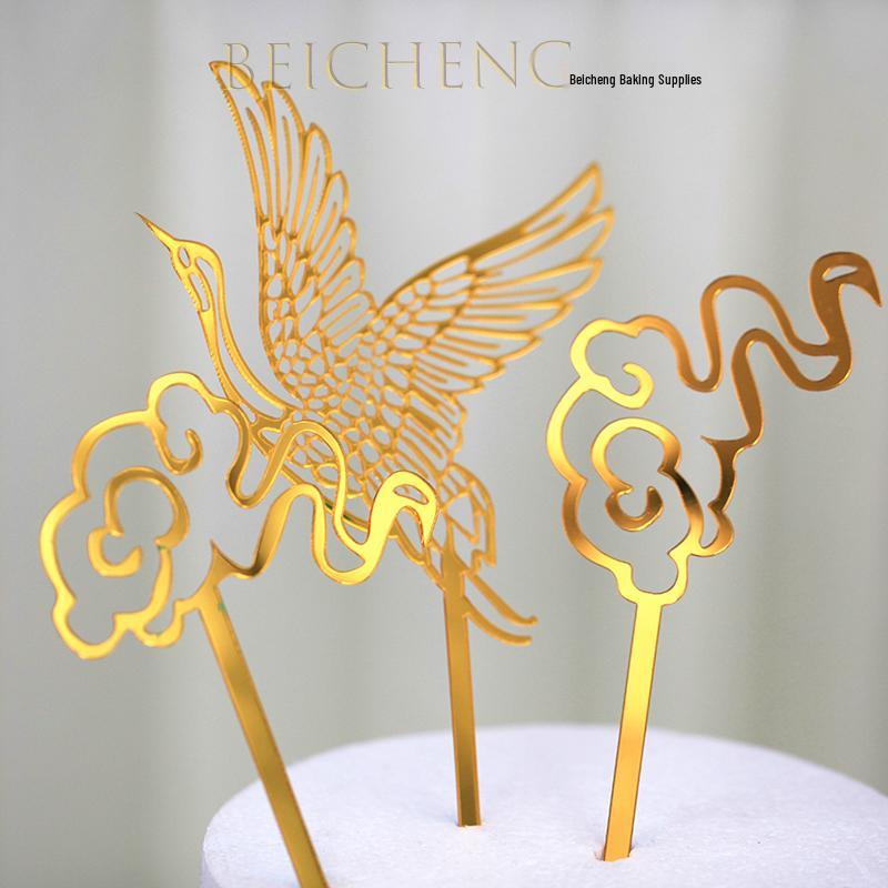 Longevity God Grandma Birthday Cake Topper with Plum Blossom Fan