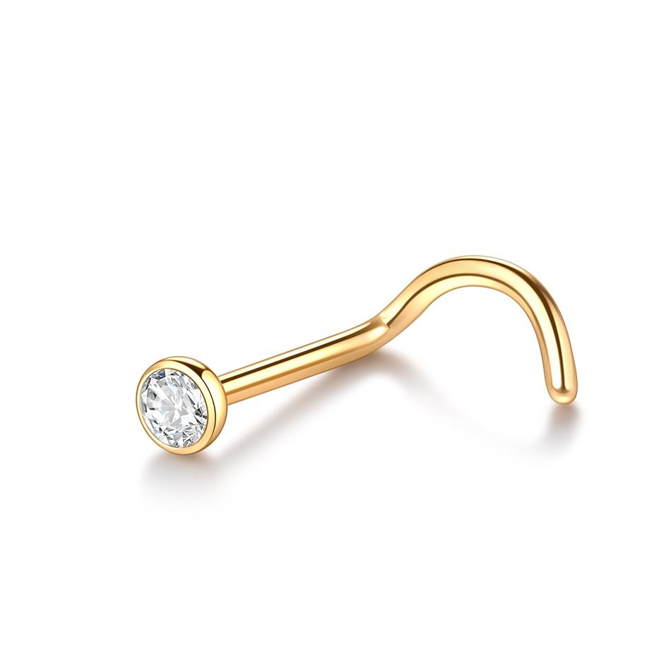 1/5PCS Titanium 1.5/2/2.5/3mm Gem Nose Stud Piercing Earring Gold Color Nose Screw Prong CZ Nose Nostril Piercings Retainer Gift