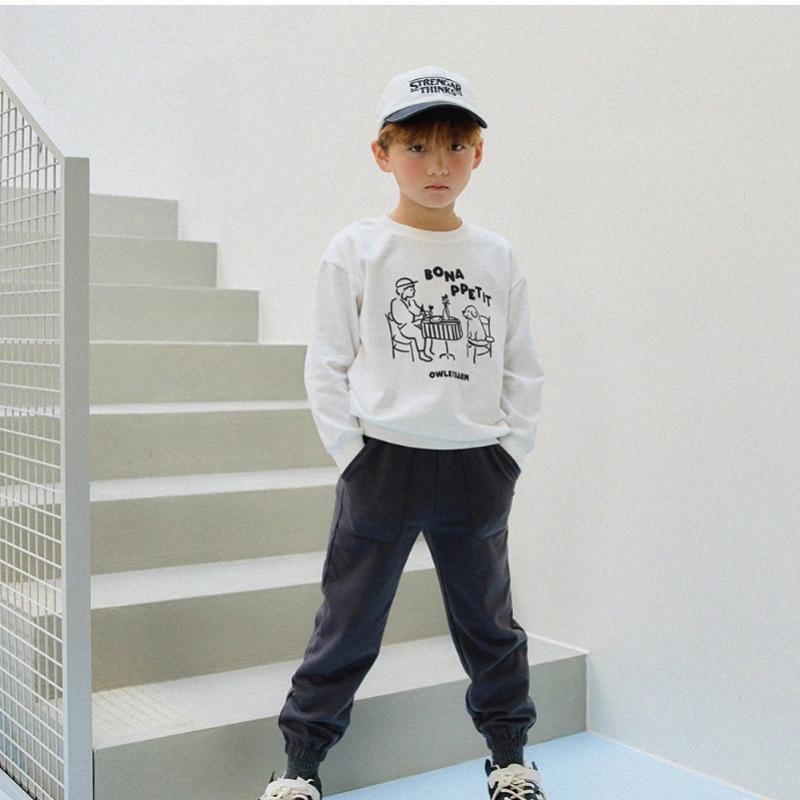  Olivan  Simple Graphic Sweatshirt Top And Bottom  White 