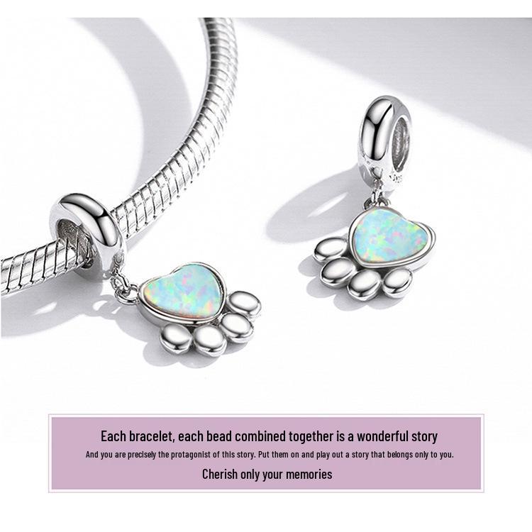 Yinziyun Cat Paw Print DIY Bracelet Spacer Beads: Cute S925 Sterling Silver Pet Imprint Collection