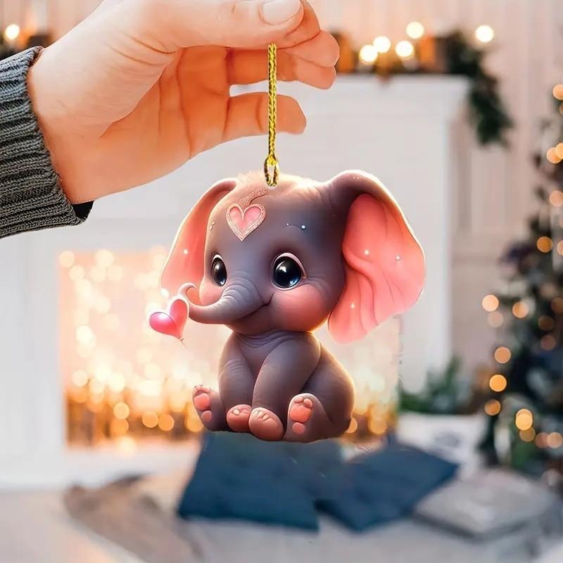 Acrylic Surface Flat Elephant Pendant With Love Heart Design For Car Interior