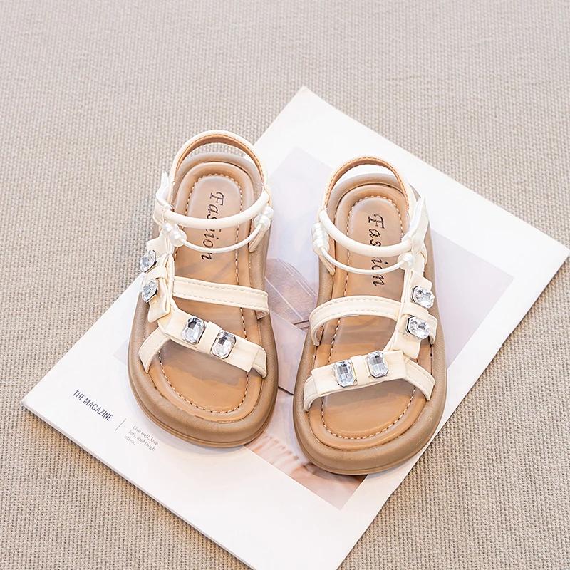 

Girls Beach Shoes Soft Comfortable Children Sandals Open Toes Summer New Kids Princess Shoes Shiny Crystal Beadings Sweet 37