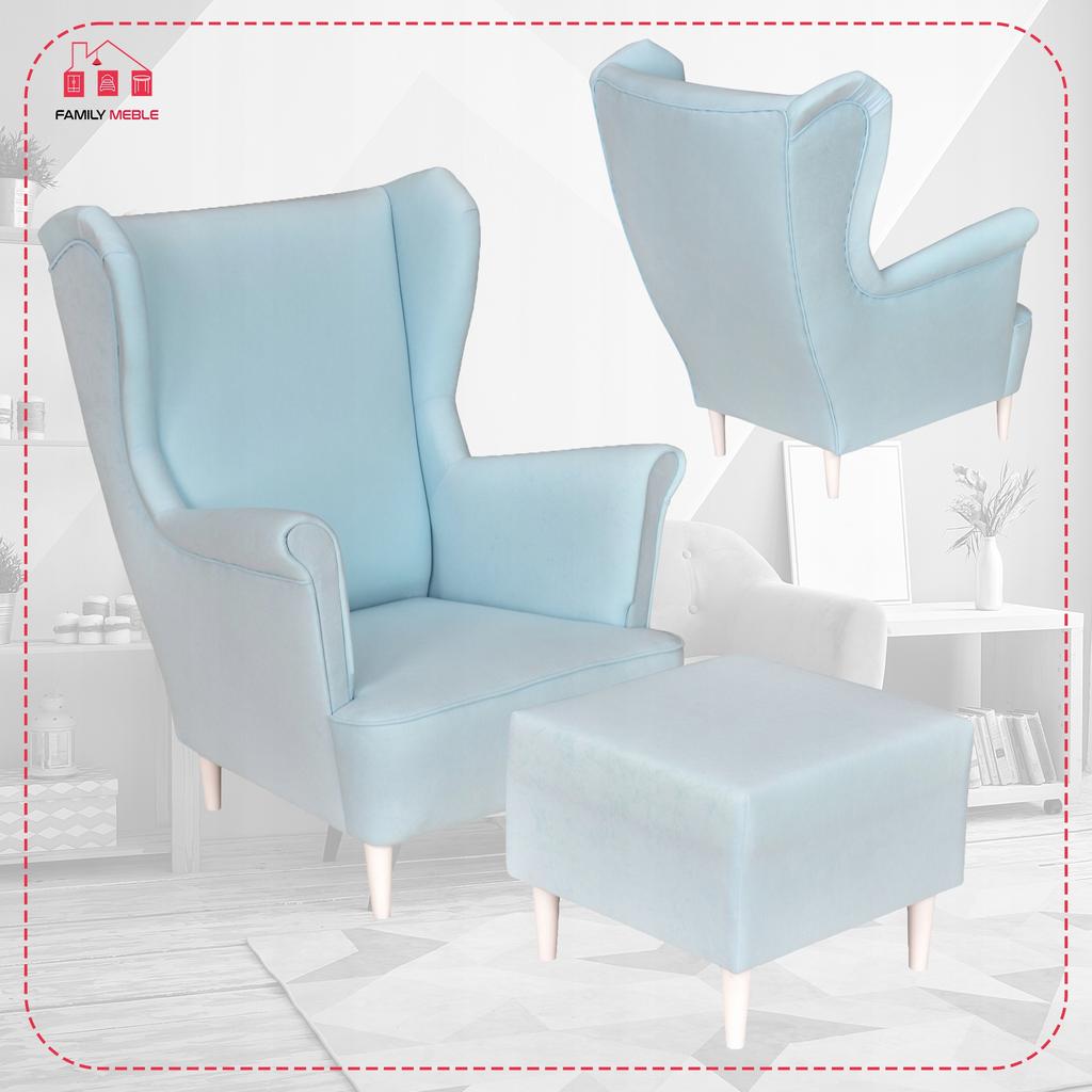 Wing Chair MAX with Footstool Scandinavian Family Furniture Pastel Blue
