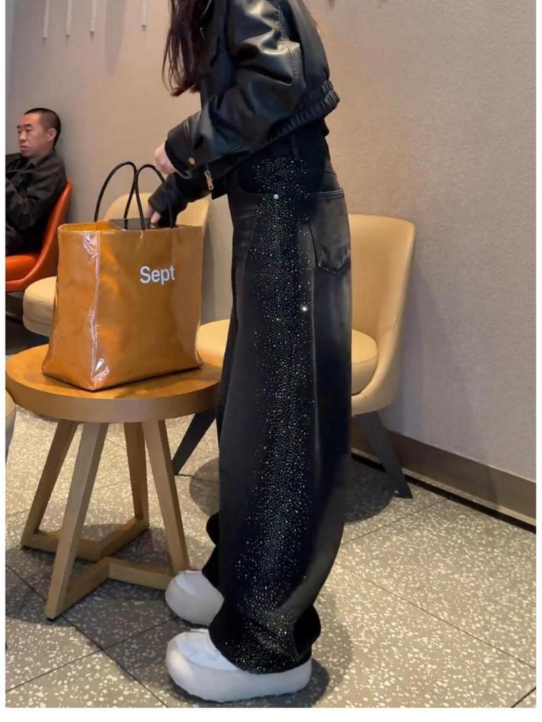 Women's 2026 Wide-Leg Denim Pants: Curved Knife Design, Spring Collection, Plus Size, Ideal for Pear-Shaped Body