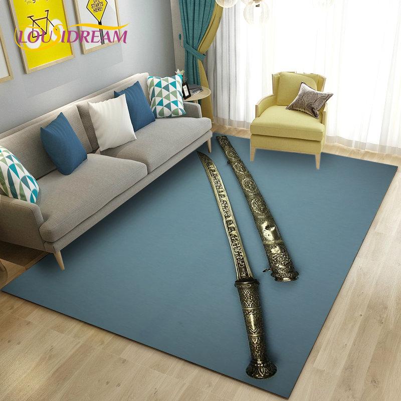 3D Sword Dagger Machete Saber Knife Area Rug,Carpet Rug for Living Room Bedroom Sofa Doormat Decor,Kid Play Non-slip Floor Mat