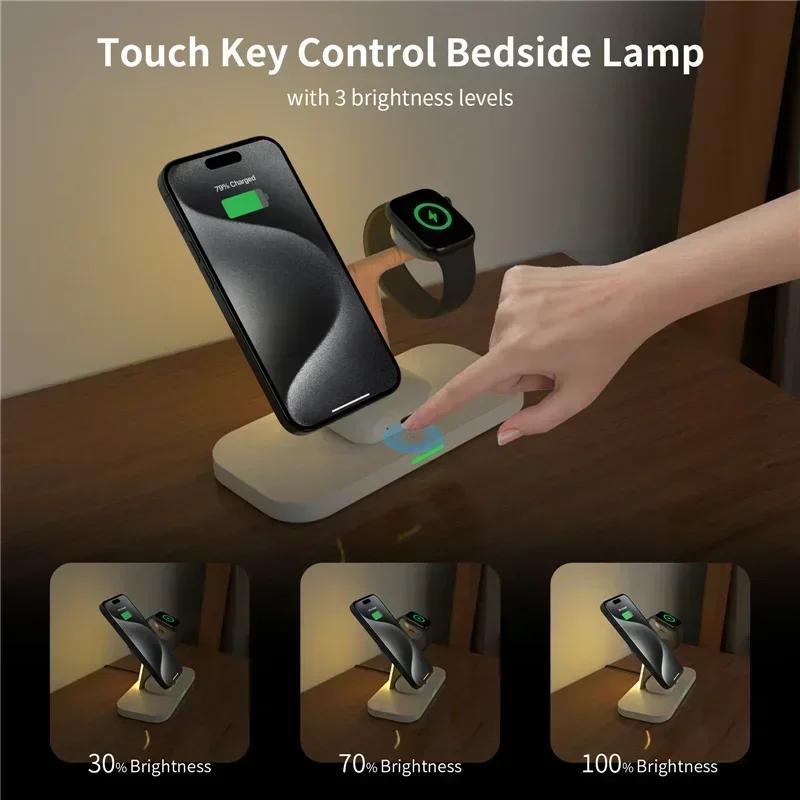 3 In 1 Magnetic Wireless Charger Stand Desktop Lamp Fast Charging Station Phone Holder For iPhone 12-16  Watch 1-9 Airprods