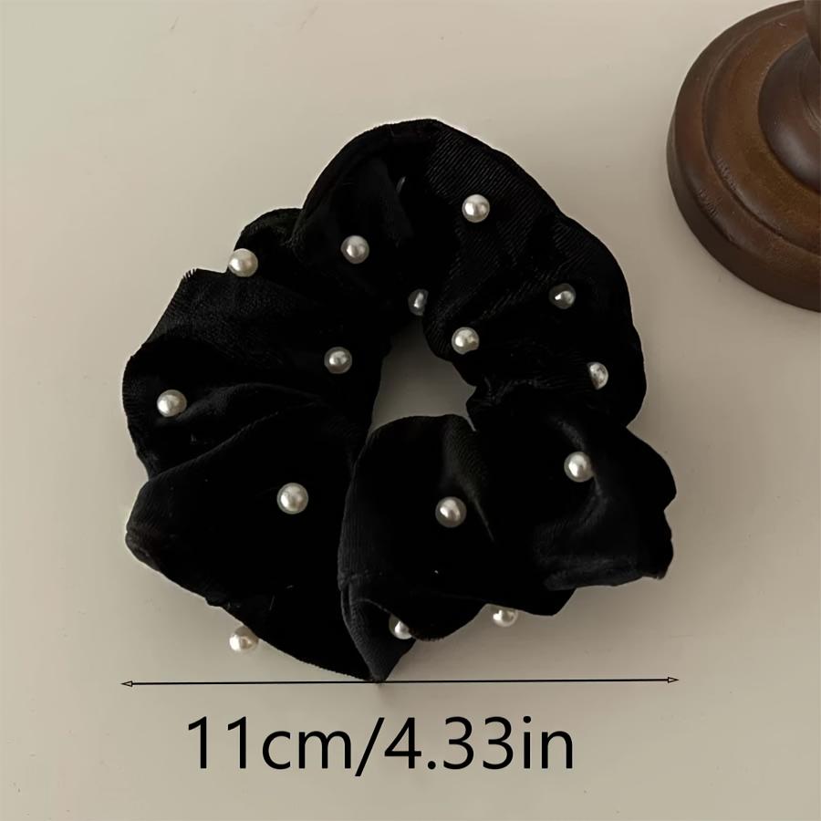 2pcs Black Velvet Hair Rings with Imitation Pearls | Vintage Style, Solid Color, Perfect for Autumn and Winter
