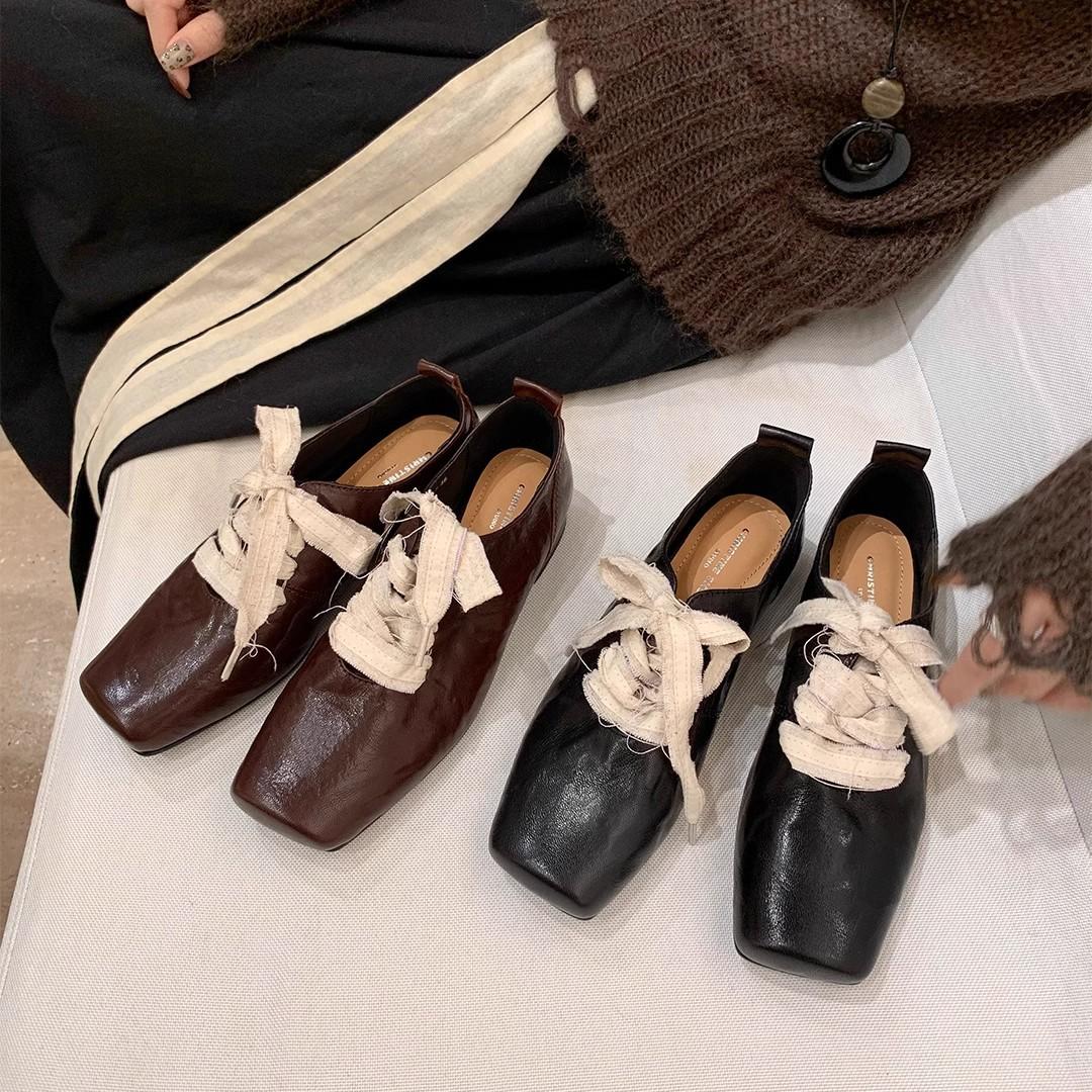 

Версия из коровьей кожи~ ретро литературные туфли-лодочки с квадратным носком на толстом каблуке, на шнуровке спереди, уличные, темпераментные кожаные туфли-лодочки для женщин 40 коричневый