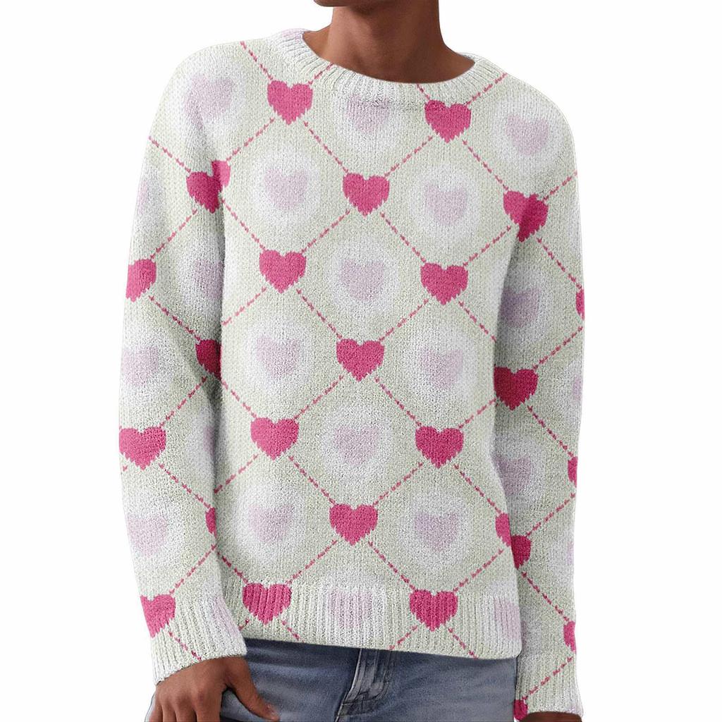 Valentine's Day Heart Long Sleeve Pullover Sweater - European & American Autumn/Winter 2026 Collection